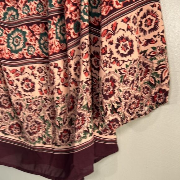 Signature Studio Blouse Womens Plus 3X Long Sleeve Bohemian Floral Beige Red - Picture 5 of 8